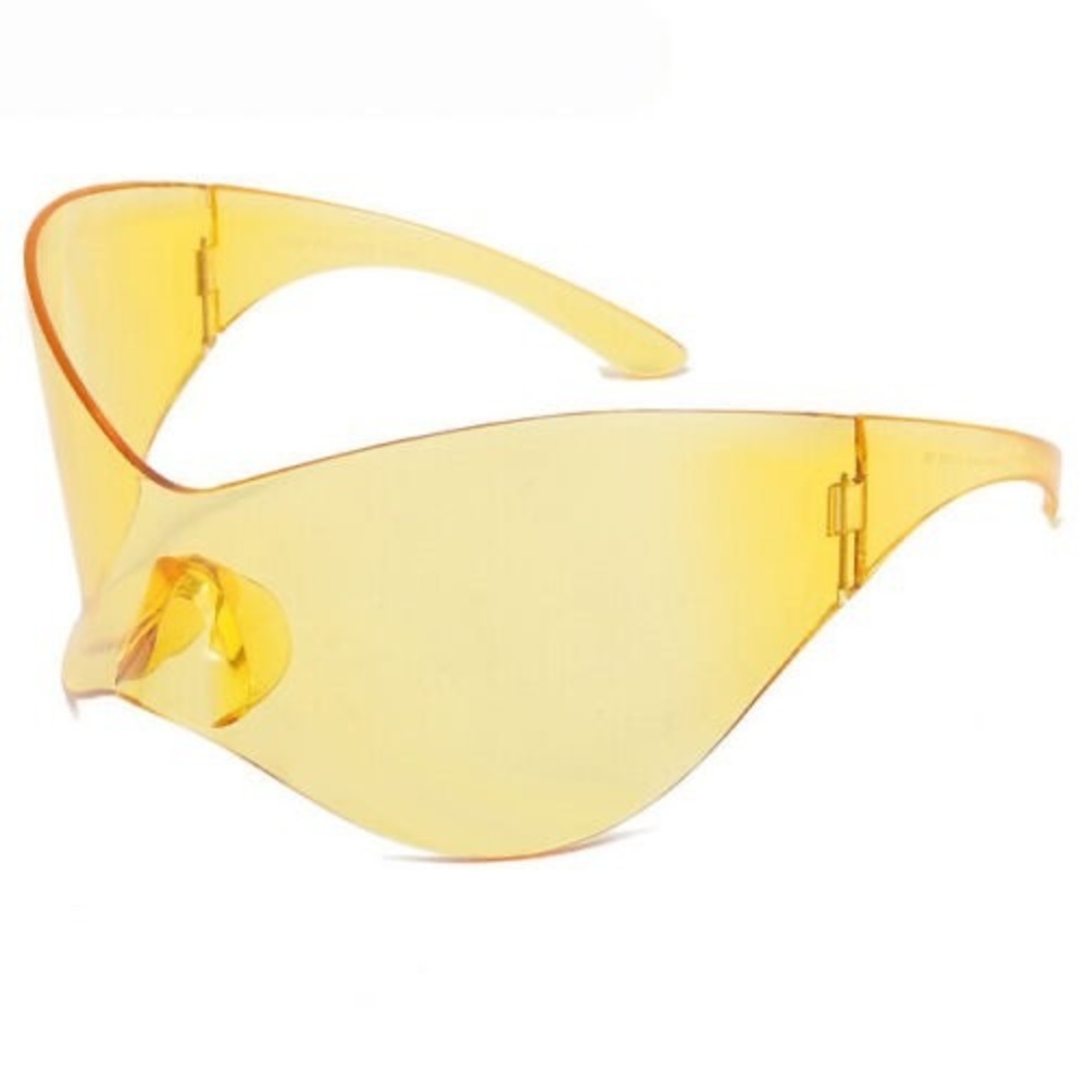 XL Oversized Duckbill Curved Wrap Rimless Shield Plastic Sunglasses Yellow Gafas - Picture 6 of 7